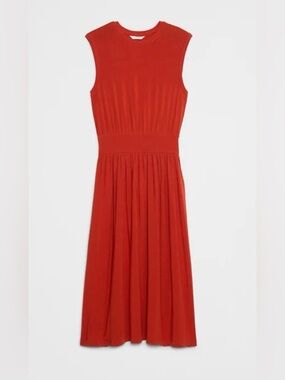 Banana Republic Sleeveless Orange Midi Dress with Gathered Waist size L